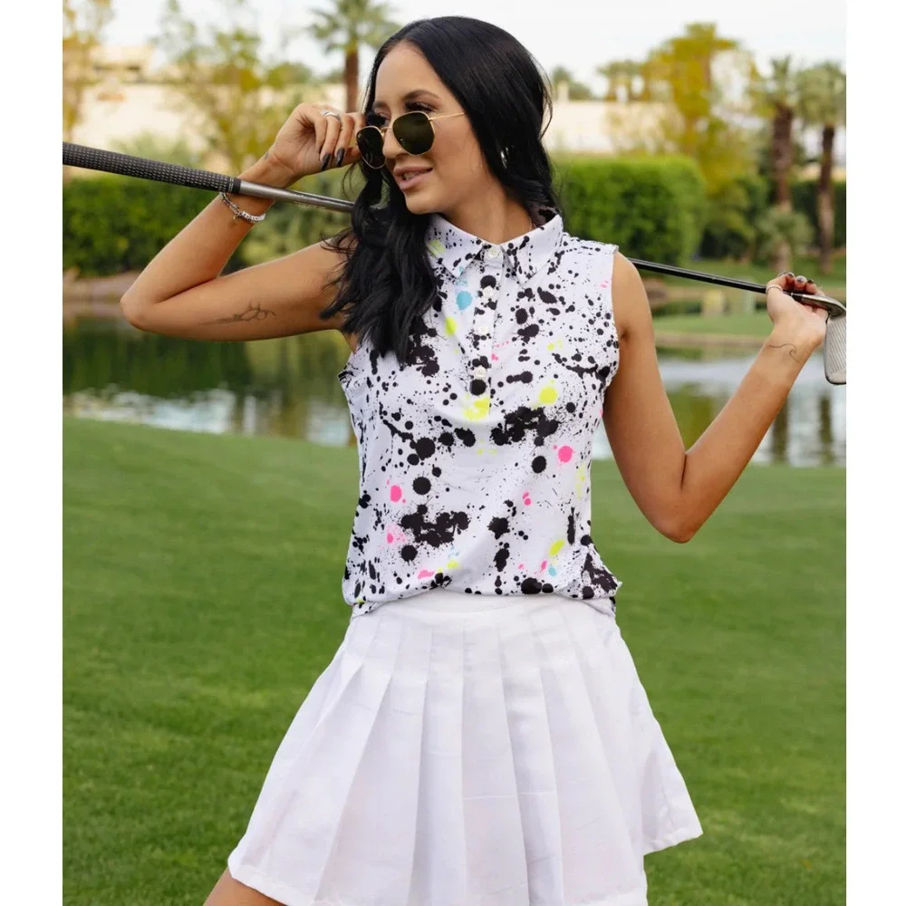 Sunday Swagger Signature Splatter Polo Golf Tennis Sleeveless Colorful (Size XL) - Picture 2 of 12